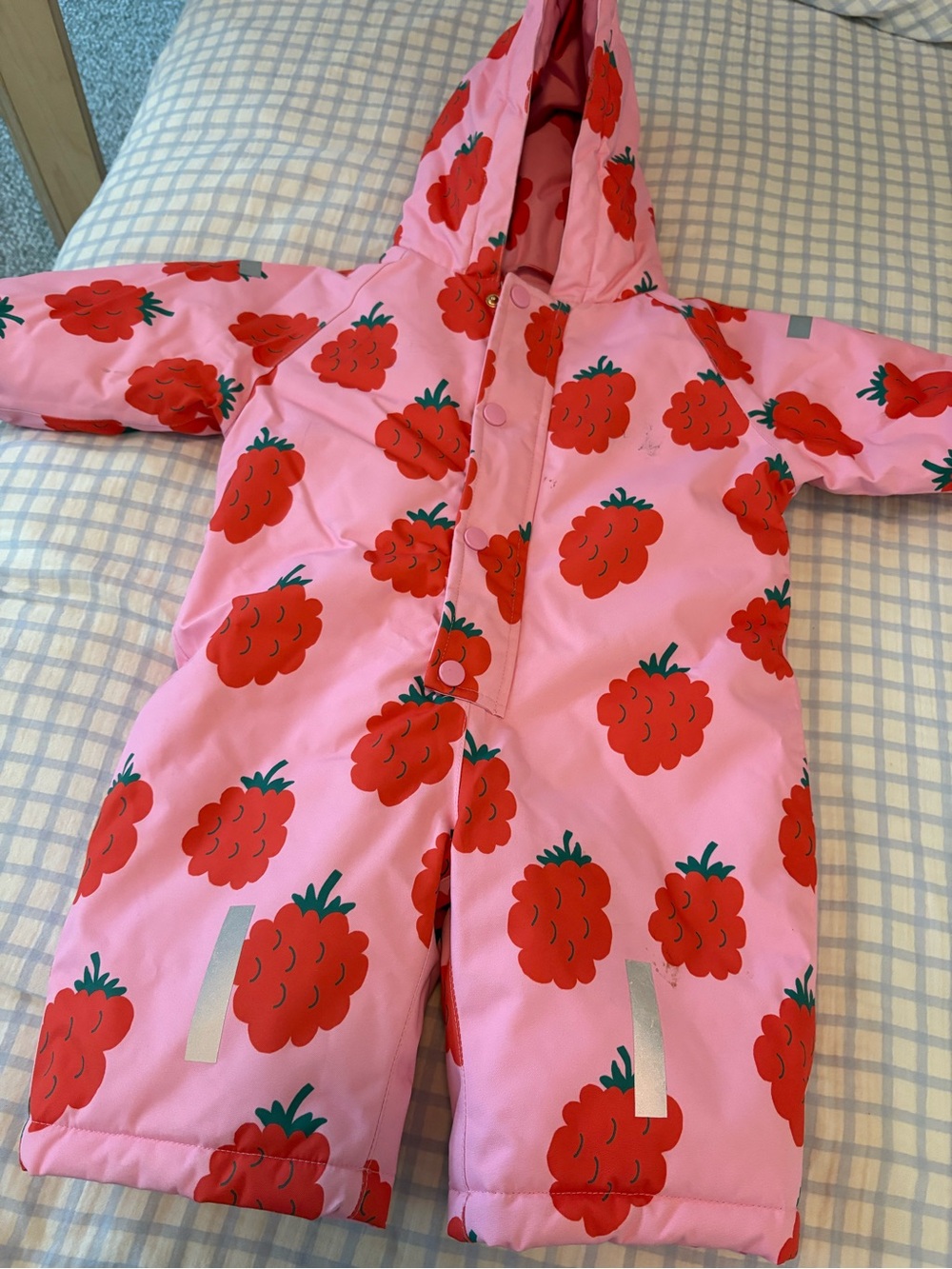 Girls Pink Raspberry-Print Puffer Snowsuit - Picture 2 of 8